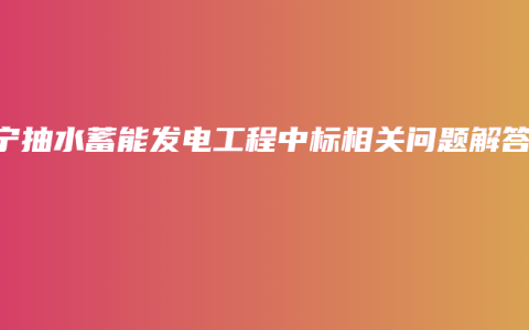 南宁抽水蓄能发电工程中标相关问题解答